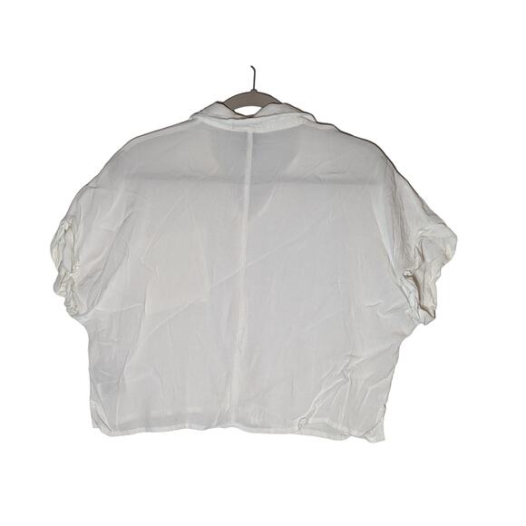 Forever 21 Cropped Top Medium White Sheer Button Up Collared Centre Seam Layer - Picture 2 of 10